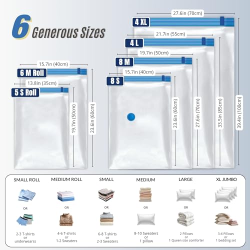 35 Pack Vacuum Storage Bags With Electric Pump, Compression Space Saver for Comforter, Bedding, Blanket Storage, Vacuum Seal Bags for Clothing, Luggage and Closet Organizer