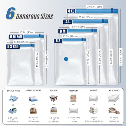 35 Pack Vacuum Storage Bags With Electric Pump, Compression Space Saver for Comforter, Bedding, Blanket Storage, Vacuum Seal Bags for Clothing, Luggage and Closet Organizer