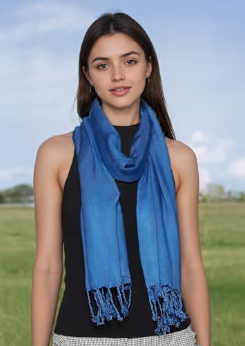 Achillea Lightweight Pashmina Scarf for Women – Soft Silky Shawl Wrap for Evening Dresses, Bridesmaids & Everyday Wear - color: Denim Blue