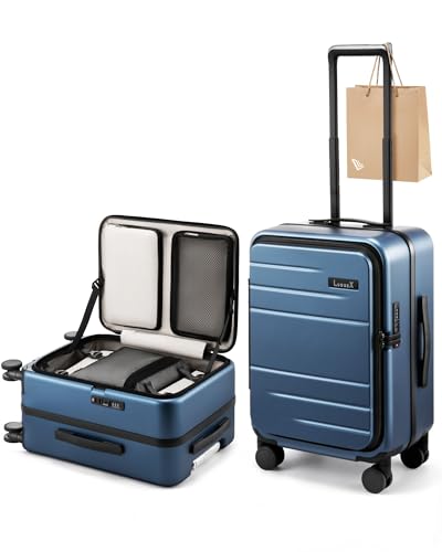 LUGGEX Carry On Luggage Top Opening, FLA Aluminum Frame Trunk Style Luggage, Polycarbonate Hard Shell Suitcase (FX-Enhance, Blue, 20 Inch, 38L) - color: Blue