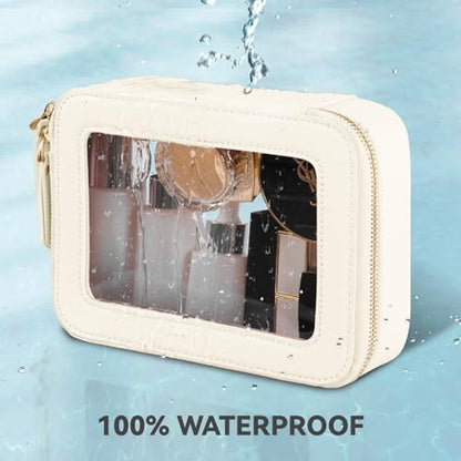 Prite Clear Makeup Bag Cosmetic Organizer Case Waterproof Travel Toiletry Bag Skincare Pouch with Golden Zipper(Beige) - color: Beige, size: Standard - Single Layer