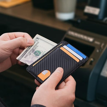 Buffway Slim Minimalist Front Pocket RFID Blocking Leather Wallets for Men and Women - Carbon Fiber Black - color: Carbon Fiber Black