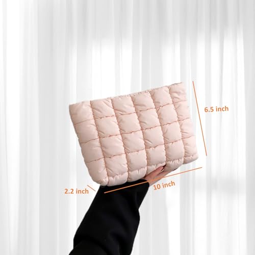 Puffy Quilted Makeup Bag for Women, Cosmetic Bag, Travel Toiletry Organizer Pouch Clutch (pink) - color: pink