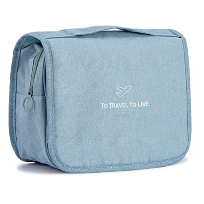 L&FY Hanging Travel Toiletry Bag Women's Cosmetic Organizer Makeup Case Pouch Men's Shaving Kits With Handle (Canvas Blue) - color: Canvas Blue, size: Compact Size