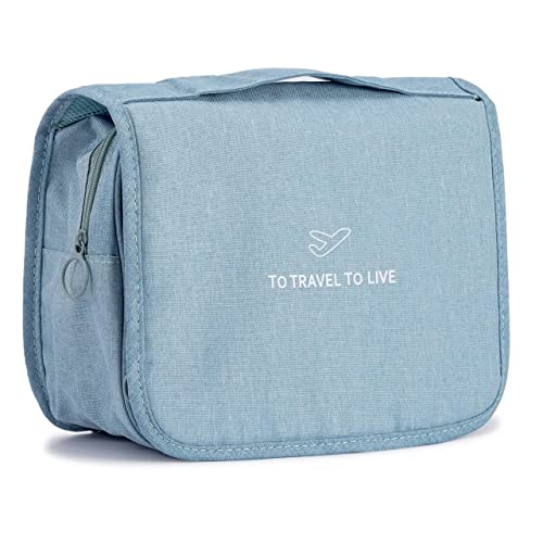 L&FY Hanging Travel Toiletry Bag Women's Cosmetic Organizer Makeup Case Pouch Men's Shaving Kits With Handle (Canvas Blue) - color: Canvas Blue, size: Compact Size