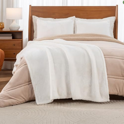 Berkshire Blanket Classic Extra-Fluffy™ Plush Throw Blanket, Soft Fuzzy Fluffy Long Hair Throw Blanket for Couch Sofa Bed, Cream, 50x60 Inches - color: Cream, size: Throw/Throw XL