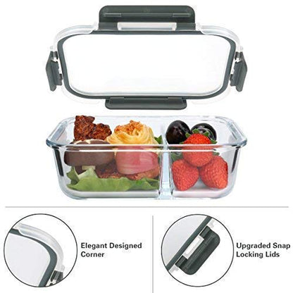 M MCIRCO [5-Pack,36 Oz] Glass Meal Prep Containers 2 Compartments Portion Control with Upgraded Snap Locking Lids Glass Food Storage Containers, Microwave, Oven, Freezer and Dishwasher (4.5 Cups) - color: Gray