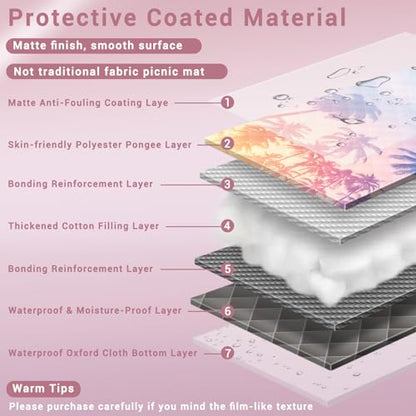 60x80" Picnic Blankets Waterproof Outdoor Huge Sand Free Beach Blanket Windproof Soft Patio Concert Ground Mats Backpacking Camping Travel Essentials Summer Outside Hawaii Vacation Stuff Gifts - color: Pink Coconut Tree, size: 6'8" x 5' (Rectangular)