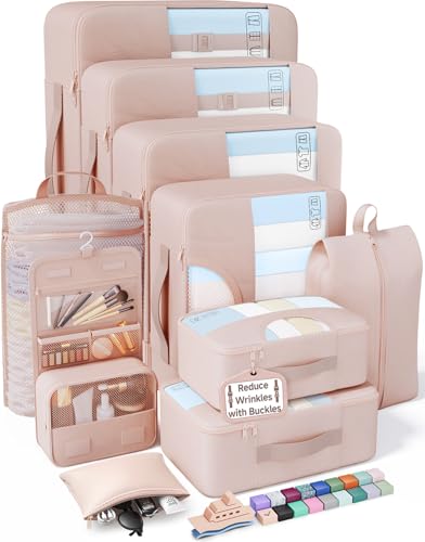 Veken 10-Pack Packing Cubes for Travel Essentials, Suitcase Organizer Bags in 4 Sizes, Carry-On Luggage Accessories with Laundry Bag, Airplane Must Have, Gifts for Women Men, Cream - color: 01 Cream
