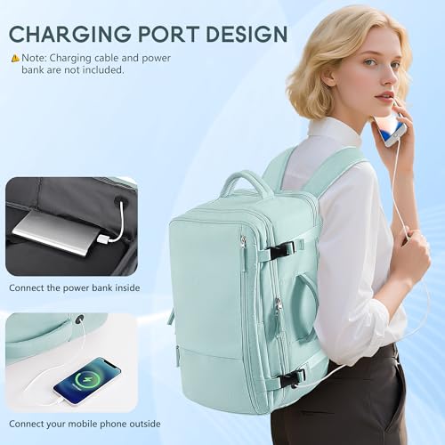 Beraliy Travel Backpack for Women, Airline Approved Bag, 16 inch Laptop Waterproof Hiking Backpack, Casual College Daypack, Weekender Bag, Mint Green - color: Mint Green, size: Large
