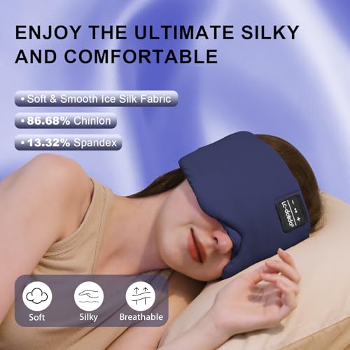 LC-dolida Sleep Mask with Bluetooth Headphones, Ice Silk Sleep Headphones with Bluetooth 5.4, Total Blackout Eye Mask for Sleeping, Sleep Soft Mask for Women Men, All Night Sleep, Travel(Navy) - color: Navy