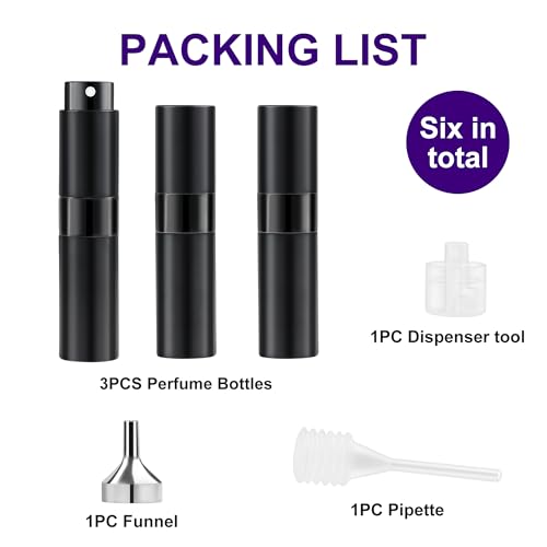 8ML Perfume Travel Refillable Portable Perfume Atomizer Bottle - Easter Basket Stuffers for Teens Adults Men Women,Valentines Day Gifts for Him Her,Travel Essentials,Christmas Gift(Balck,2Pack)