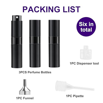 8ML Perfume Travel Refillable Portable Perfume Atomizer Bottle - Easter Basket Stuffers for Teens Adults Men Women,Valentines Day Gifts for Him Her,Travel Essentials,Christmas Gift(Balck,2Pack)