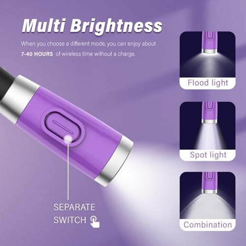 Vekkia Rechargeable LED Neck Reading Light, Book Lights for Reading in Bed, 3 Brightness Levels, Flexible Soft Silicone Arms Comfortable Wear, Long Lasting. Great for Readers, Craft & Knitting - color: Purple