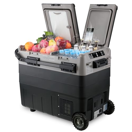 Kohree 12V Car Refrigerator, 53 Quart (50L) Portable Refrigerator, Dual Zone -4℉-68℉ Car Fridge Portable Freezer 12/24V DC and 100-240V AC for RV, Camping,Travel - size: 53Qt Dual Door