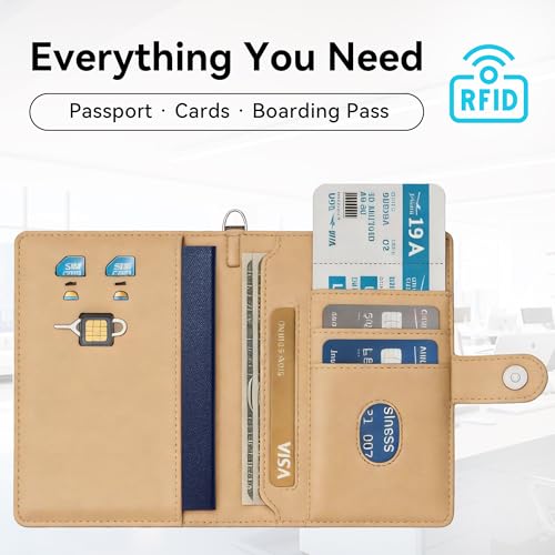 Passport Holder for Travel, Apple MFi Certified Smart Passport Cover Works with Find My, Rechargeable Travel Wallet with Lanyard, RFID Blocking Card Case, PU Leather, Brown - color: Brown, size: Find My-A