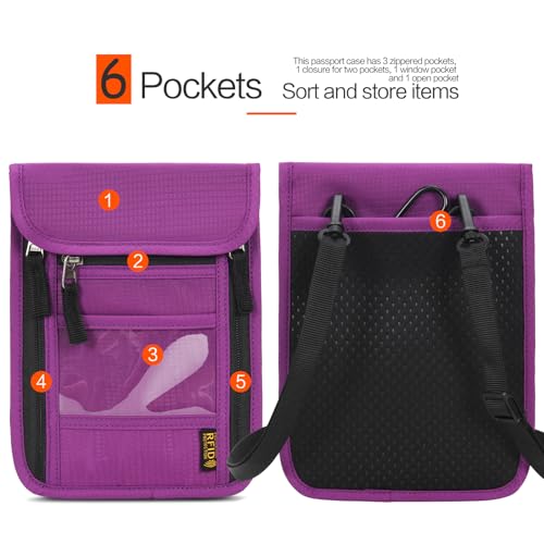 Neck Wallet Lightweight RFID Blocking Waterproof Travel Pouch Passport Wallets for Women Men - color: B-Purple