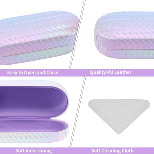 PERFECTSIGHT Sunglasses Case, Large Hard Shell Glasses Case, Cute PU Leather Protective Eyeglasses Case for Women Men - color: Gradient Purple+pink