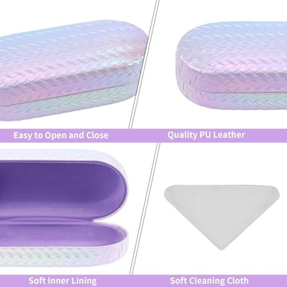 PERFECTSIGHT Sunglasses Case, Large Hard Shell Glasses Case, Cute PU Leather Protective Eyeglasses Case for Women Men - color: Gradient Purple+pink