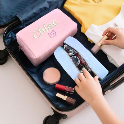 Personalized Cosmetic Bag Waffle Makeup Bag for Girls - Custom Travel Organizer Toiletry Bag with Embroidered Name - Personalized Bridesmaid gifts for Wedding - Gifts for Teen Girls Sister Friend