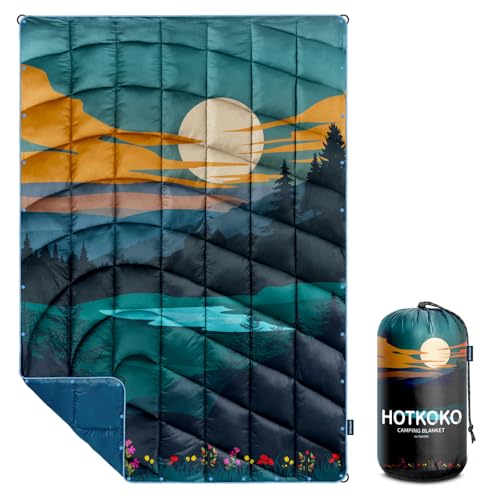 Camping Blanket,Lightweight Puffy Printed Camping Blanket Packable Outdoor Blanket for Camping,Traveling, Stadium, Hiking, Picnics - color: Dusk Pool-thick, size: 39x55"