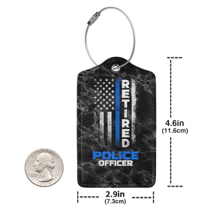 Retired Police Officer Thin Blue Set of 2 Durable Leather Luggage Tags Stylish Travel Gear Men Women