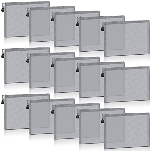 Outus 15 Pieces Mesh Bags Pouch Mesh Zipper Pouch Makeup Bags Cosmetic Travel Organizer Zipper Pencil Case for Organizing Office travel Storage(9.84 x 7.09 Inches,Gray) - color: Gray, size: 9.84 x 7.09 Inches