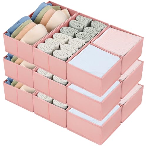 DIMJ Drawer Organizers - Set of 12 Fabric Closet Organizers and Storage, Drawer Dividers for Baby Clothes, Socks, Belt, Tie (Pink) - color: Pink, size: 12 Pack