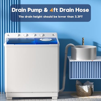 Auertech Portable Washing Machine, 40lbs Twin Tub Washer Large Laundry Machine with Drain Pump, Semi-automatic 24lbs Washer 16lbs Spinner Combo for Dorms, Apartments, RVs - size: 40lbs capacity