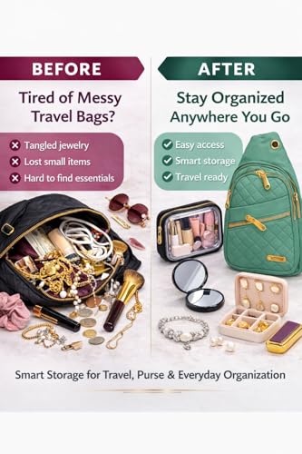Travel Essentials Gift Set for Women – 7 Pc Travel Kit with Sling Bag, TSA Pouch, Jewelry Case & Sleep Mask - color: Spritzy Sage