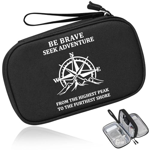 COSHAYSOO Personalized Travel Gifts for Men Teen Boy Travelers Who Have Everything Traveling a Lot, Electronics Cord Cable Organizer Bag Trip Vacation Cruise Airplane Gadgets Essentials, Compass - color: Black-Seek Adventure