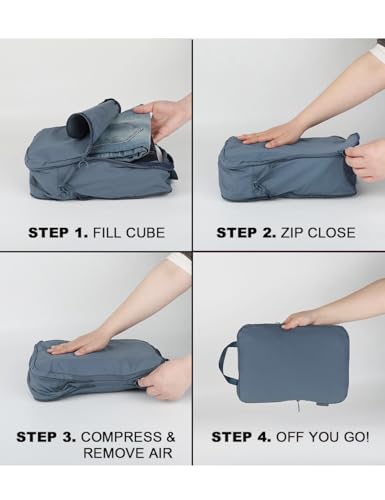 4 Set Compression Packing Cubes, Expandable Travel Organizer Bags, Water-Repellent Nylon, Space-Saving Luggage Set for Suitcase, Carry-on, Home Storage (4, Blue, Compression) - color: Blue