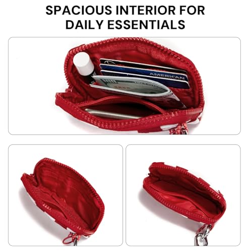 YDF Keychain Wallet for Women Mini Zip Card Holder with ID Window, Coin Purse, Detachable Wristlet, Small Organizer Wallet,red checkered - color: Red Checkerboard