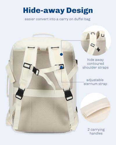 Hynes Eagle Carry on Backpack 38L Large Travel Backpack for Women Flight Approved Weekender Bag Laptop Backpack Men 15 inches Beige - color: Beige