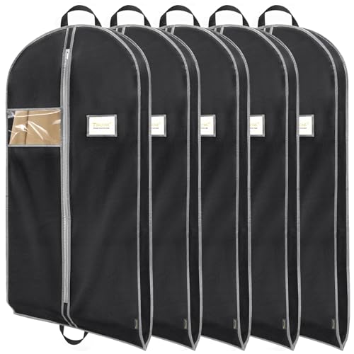 BALEINE 5PK Heavy Duty Garment Bag with Shoe Storage Travel Bag for Dresses, Suit, Coats Travel Essential (43", Black) - color: Black, size: 43" 5PK