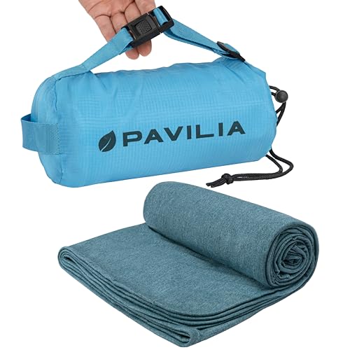 PAVILIA Travel Blanket Airplane Compact with Bag, Lightweight Soft Fleece Plane Blanket Long Flights, Camping Road Trips, Packable Travel Gift Essentials with Luggage Backpack Strap, 65x40, Teal Blue - color: Teal Blue