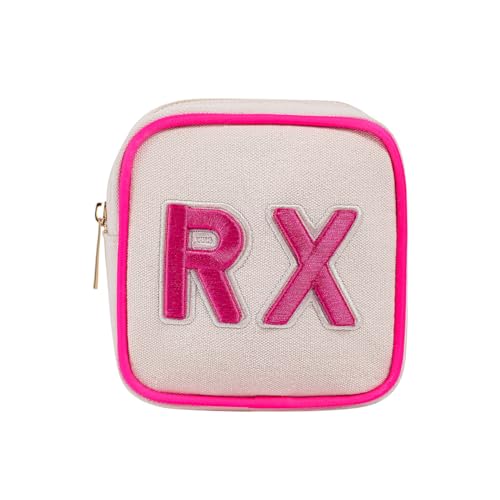 RSRSLEII Small Canvas Rx Medicine Packages, Cute Chenille Letter Patch Drug Makeup Bag with Metal Zipper, Mini Travel First Aid Purse Organizer Machine Washable (02Hot Pink) - color: 02Hot Pink