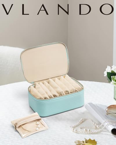 VLANDO Jewelry Travel Case,Travel Jewelry Organizer with Clear Velvet Jewelry Bags 8Pcs Zipper Pouch for Women Girl Gift-Lake Blue - color: C.8PCS Lake Blue