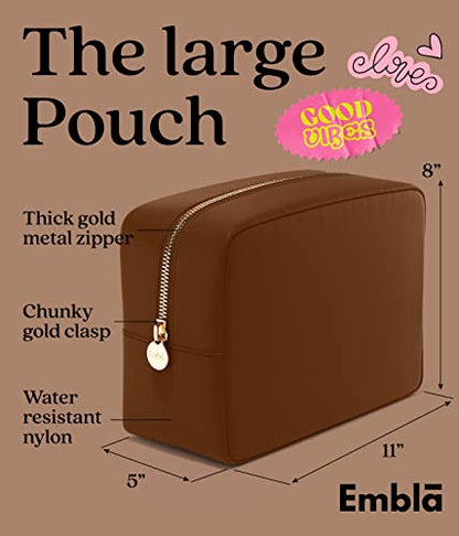 Embla Large Makeup Bag and Waterproof Nylon Travel Toiletry Bag, Large Capacity Cosmetic Zipper Pouch, Dark Brown - color: Chocolate, size: Large