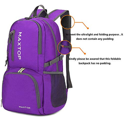 MAXTOP 40/50L Lightweight Packable Backpack for Hiking Traveling Camping Water Resistant Foldable Outdoor Travel Daypack - color: Purple