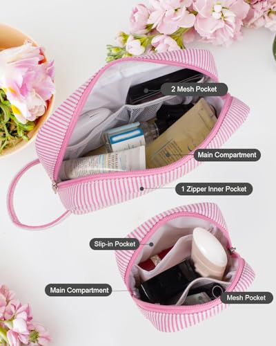2Pcs Mini Makeup Bag, Small Makeup Pouches for Purse Cute Cosmetics Bag Pouch with Slip-in Pockets Small Travel Toiletry Bag Zipper Makeup Aesthetic Accessories Storage Bag - color: 0-Pink Set
