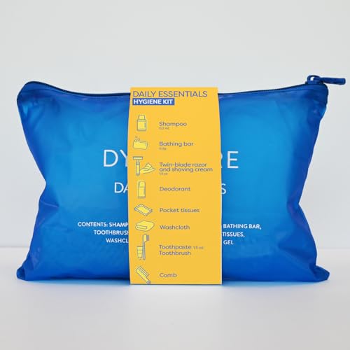 Dynarex DynaCare Daily Hygiene Kit - Travel Essentials Toiletry Bag - Includes TSA Approved Shampoo, Toothbrush Set, Razor and More - Blue, 1 Kit (10-Pieces) - size: 7" x 10"