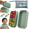 Baby Travel Essentials 6 Pc Silicone Feeding Set - Portable Toddler Plates with Suction, Baby Spoons & Foldable Bib in Carrying Case - BPA-Free Infant & Toddler Utensils for Airplanes & Eating Out - color: Green