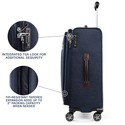 Travelpro Platinum Elite Softside Expandable Checked Luggage, 8 Wheel Spinner Suitcase, TSA Lock, Men and Women, True Navy Blue, Checked Medium 25-Inch - color: True Navy Blue, size: Checked-Medium 25-Inch