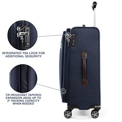 Travelpro Platinum Elite Softside Expandable Checked Luggage, 8 Wheel Spinner Suitcase, TSA Lock, Men and Women, True Navy Blue, Checked Medium 25-Inch - color: True Navy Blue, size: Checked-Medium 25-Inch