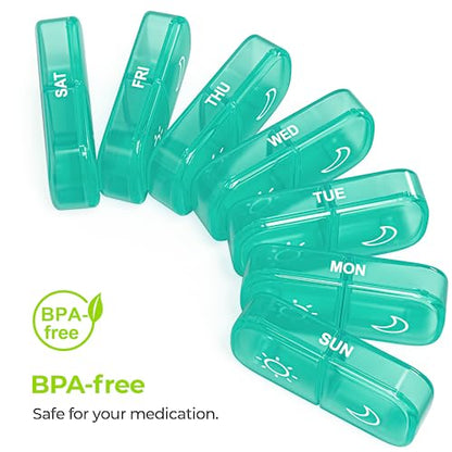 AUVON XL Weekly Pill Organizer 2 Times a Day, Pill Box 7 Day with One-Side Large Openings for Easy to Use, Cyan AM PM Pill Case for Medication, Vitamins, Fish Oils, Supplements - color: Cyan