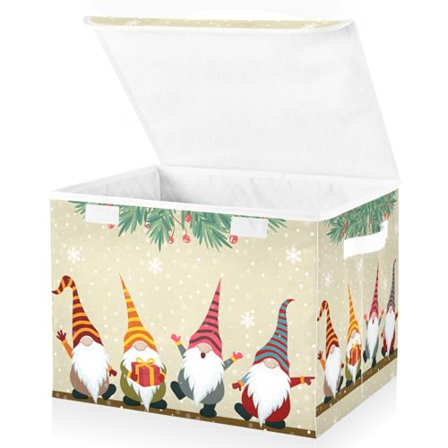 senya Christmas Baskets Collapsible Storage Bins with Lids, Christmas Card with Gnomes Storage Boxes Clothes Baskets for Organizing - color: Pattern 1