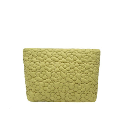 Puffy Quilted Makeup Bag for Women, Cosmetic Bag, Travel Toiletry Organizer Pouch Clutch (Green Flowers) - color: Green Flowers
