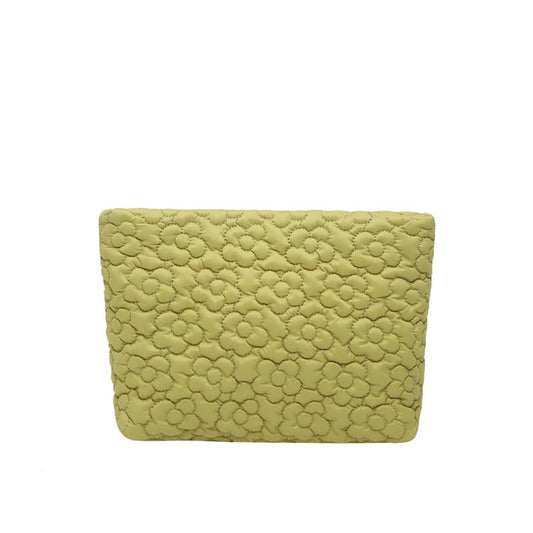 Puffy Quilted Makeup Bag for Women, Cosmetic Bag, Travel Toiletry Organizer Pouch Clutch (Green Flowers) - color: Green Flowers