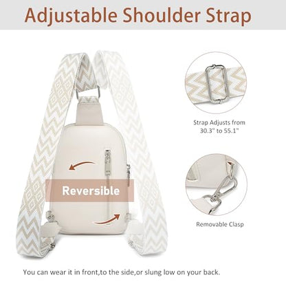 DIOMO Anti Theft Small Sling Bag for Women Cross Body Bag Trendy, RFID Fanny Packs Vegan Leather for Women Travel Belt Purse - color: 1-Beige Silver Zipper